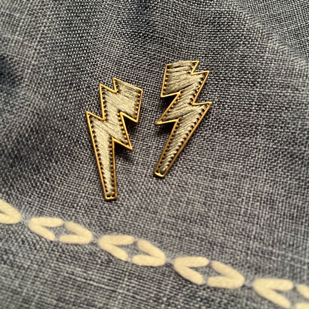 Gold Lightning Bolt Threaded Earrings - image 1